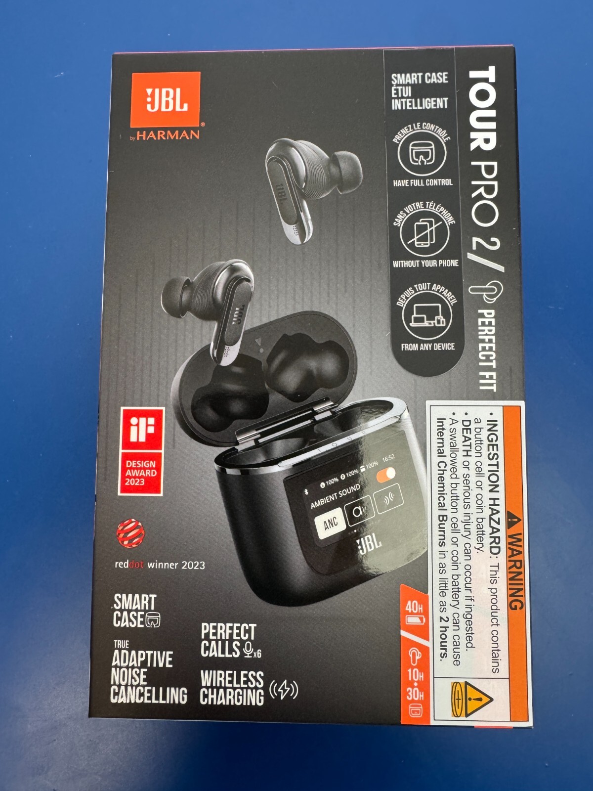 JBL Tour Pro 2 True Wireless Bluetooth Noise-cancelling Earbuds Black
