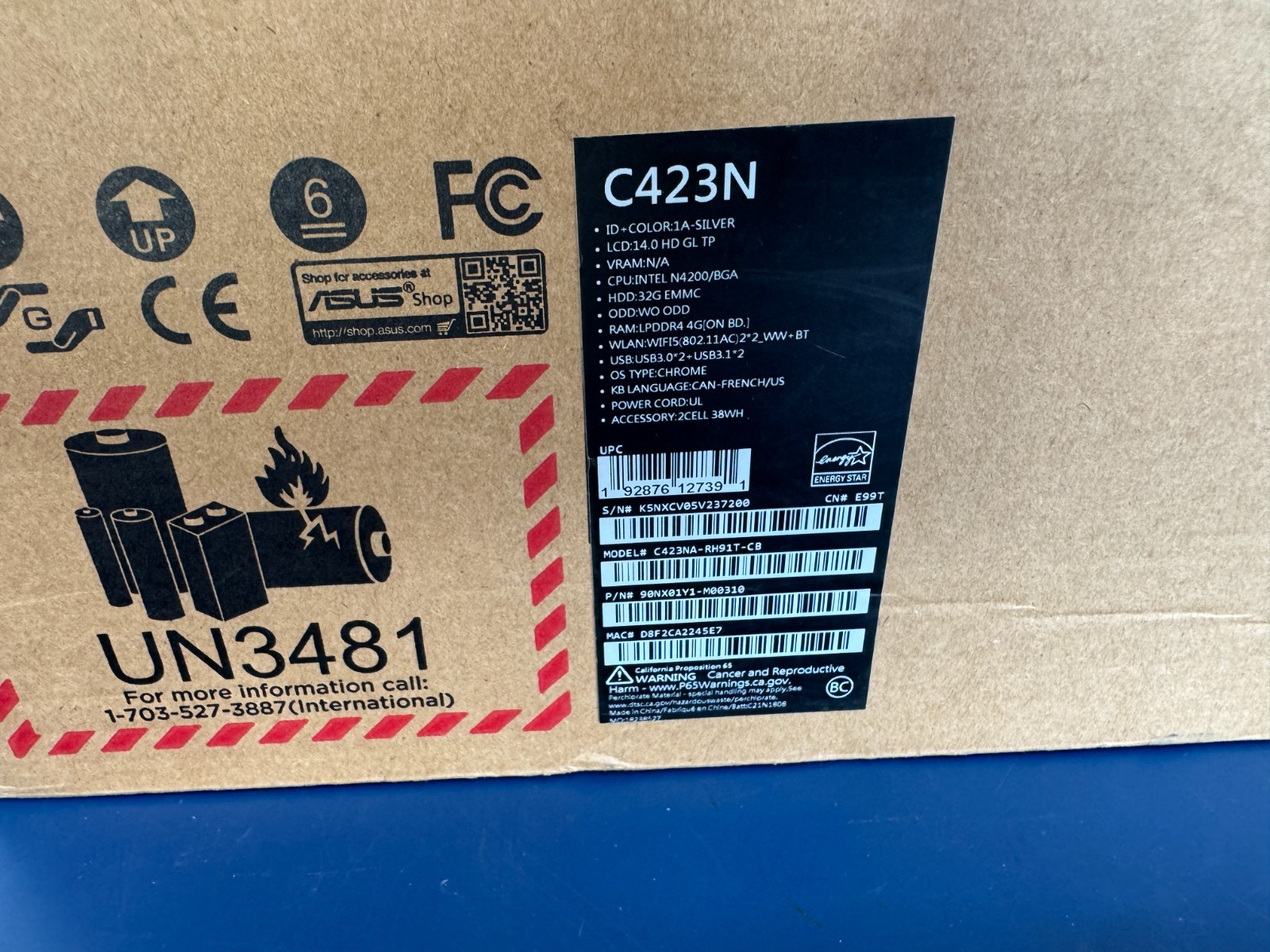 *DEFECTIVE* ASUS Chromebook C423NA-RH91T-CB 14" 32GB eMMC, Intel N4200 - Image 3