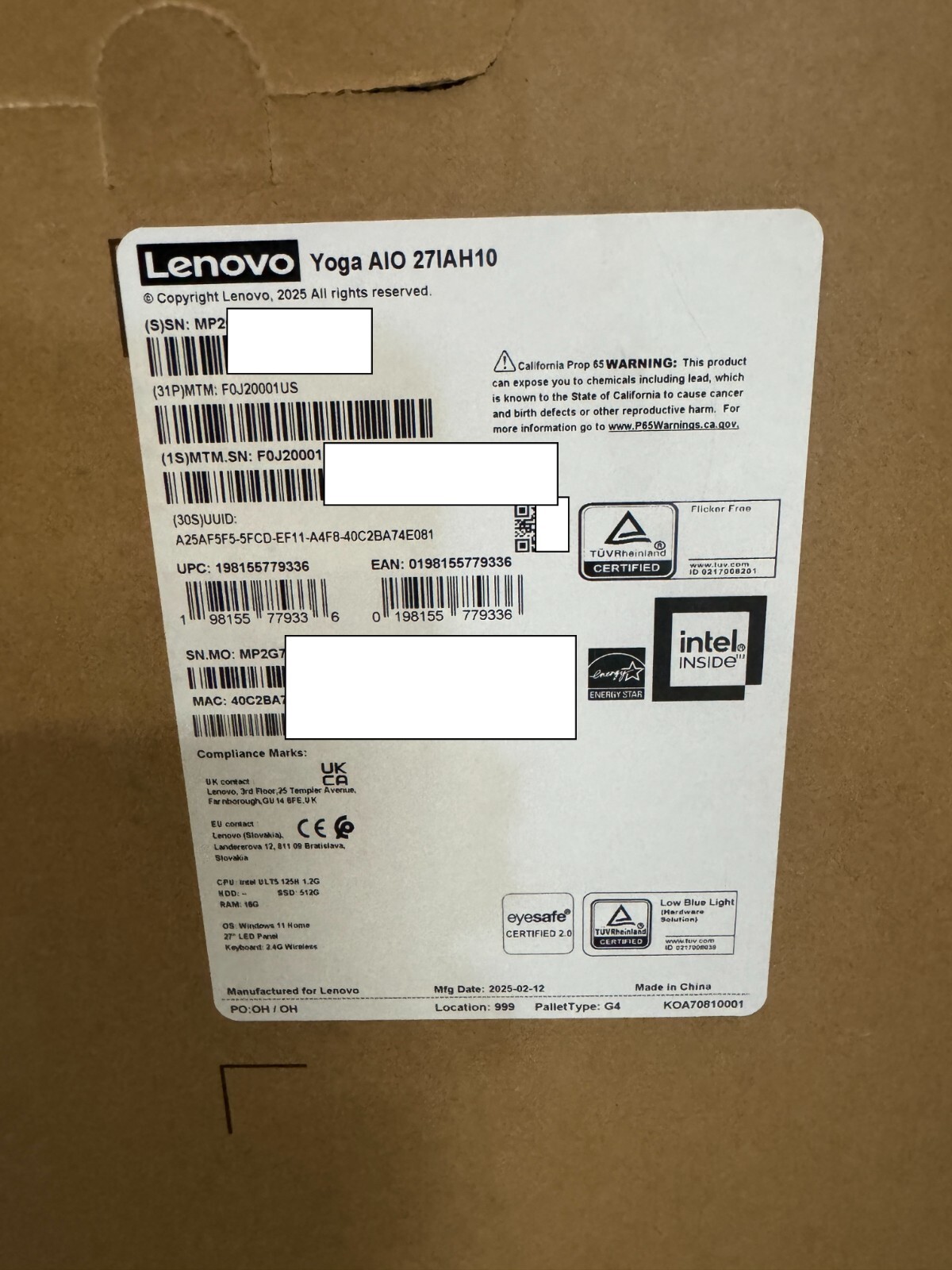 Lenovo Yoga AIO 27IAH10 Intel Ultra 5 125H 16gb LPDDR5x-7467 27" QHD (2560x1440) - Image 7