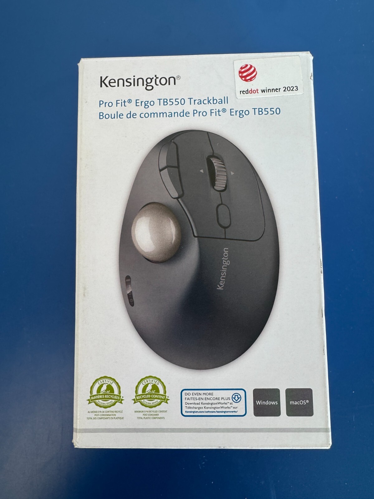Kensington Pro Fit Ergo TB550 Wireless Trackball Mouse Rechargeable W/ Dongle