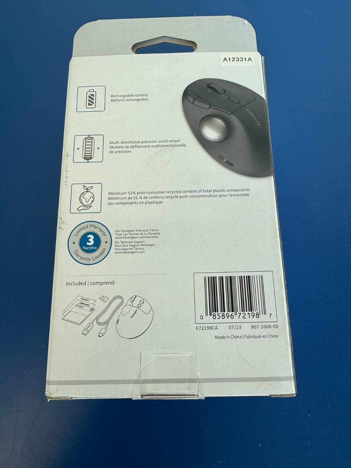 Kensington Pro Fit Ergo TB550 Wireless Trackball Mouse Rechargeable W/ Dongle - Image 2