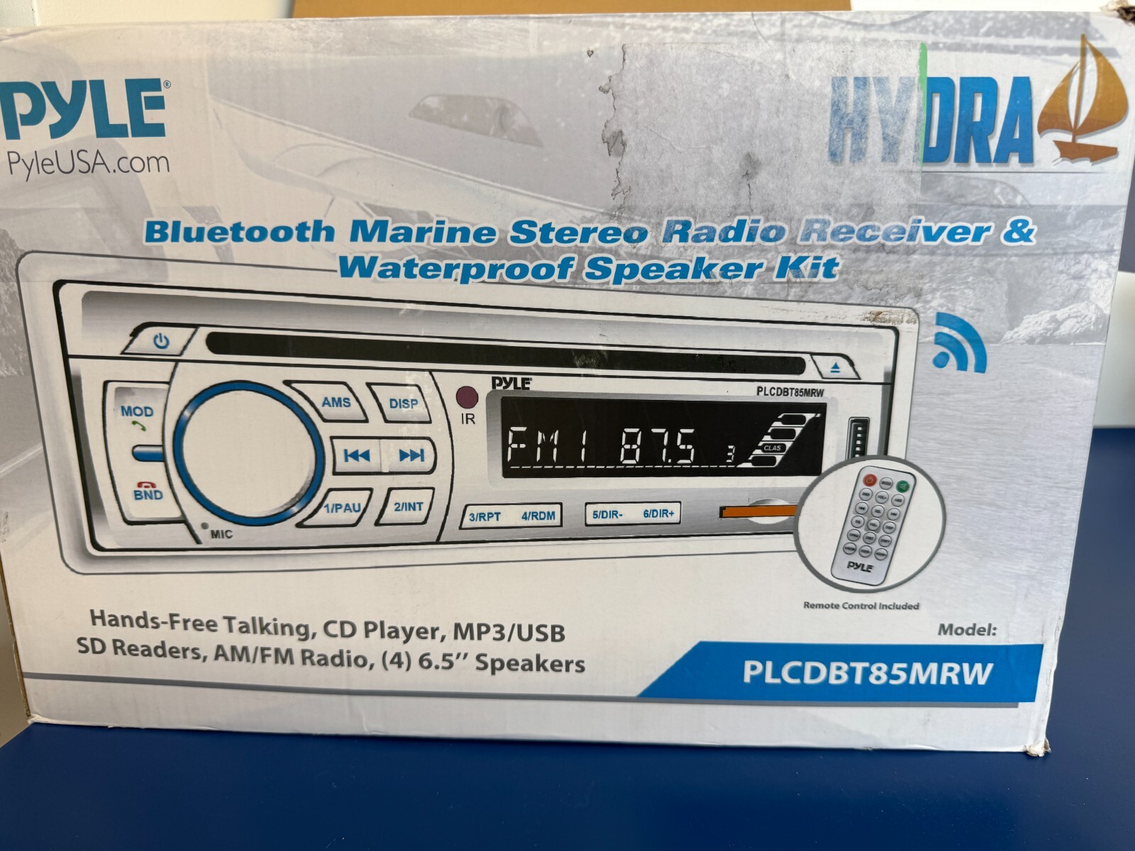 Pyle PLCDBT85MRW In Dash Marine Boat CD Bluetooth + 2 Speakers & Radio Cover