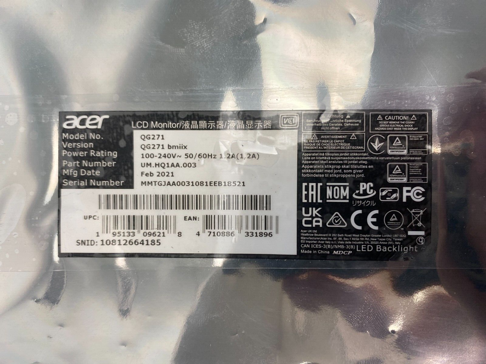 ACER QG271 BMIIX Monitor Main Board - Image 2