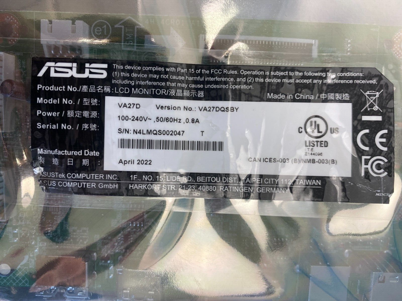 ASUS VA27D VA27DQSBY Monitor Main Board - Image 2