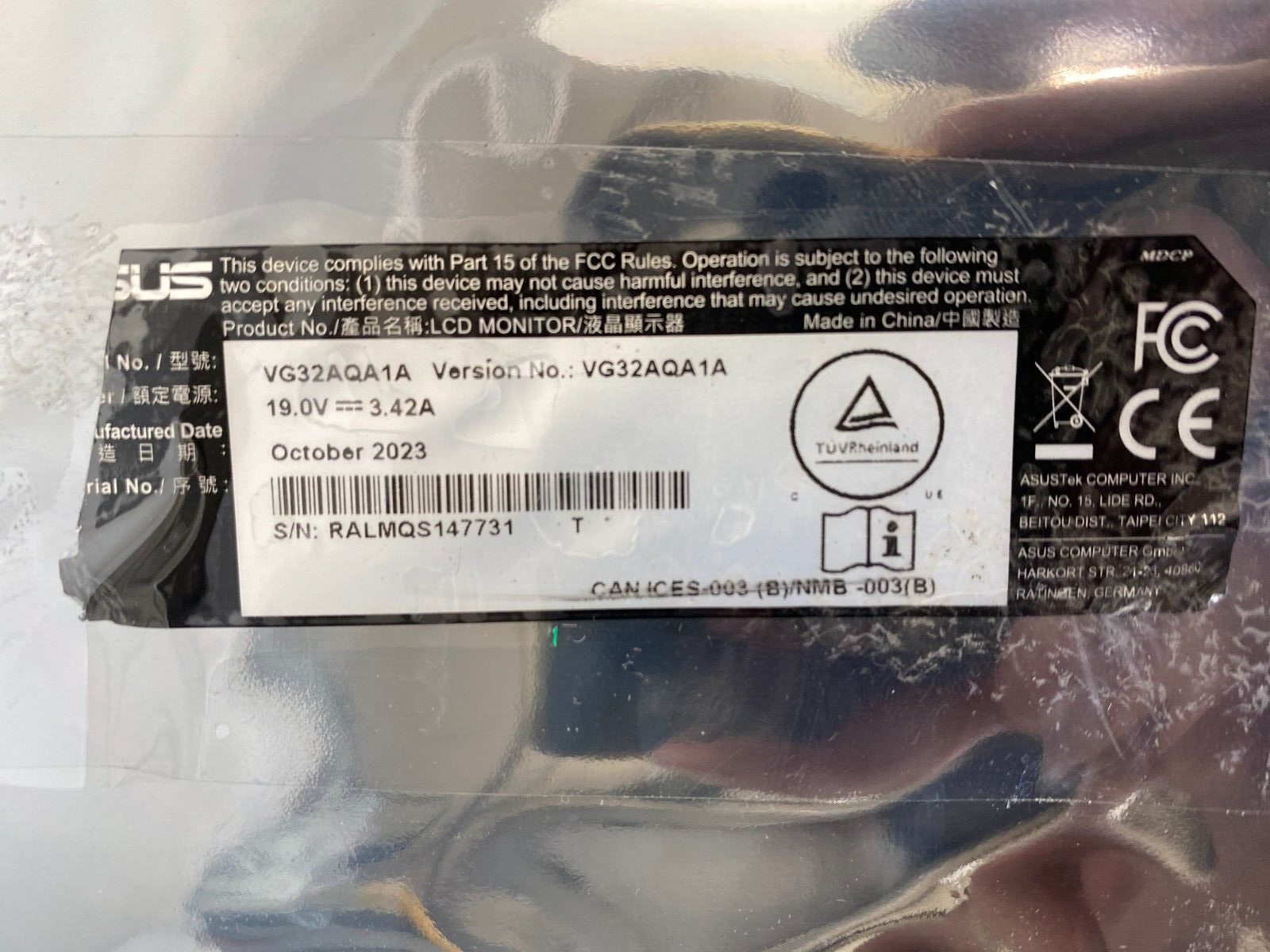 ASUS VG32AQA1A Monitor Main Board + PSU Power Supply - Image 2