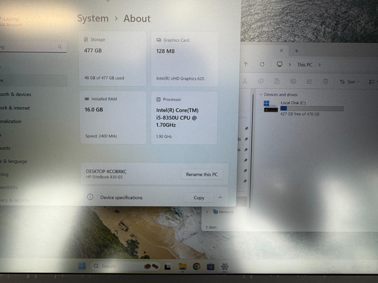 HP EliteBook 830 G5 Intel i5 8350U 1.70GHz 16GB RAM 512GB SSD 13.3" Win 11 - Image 15