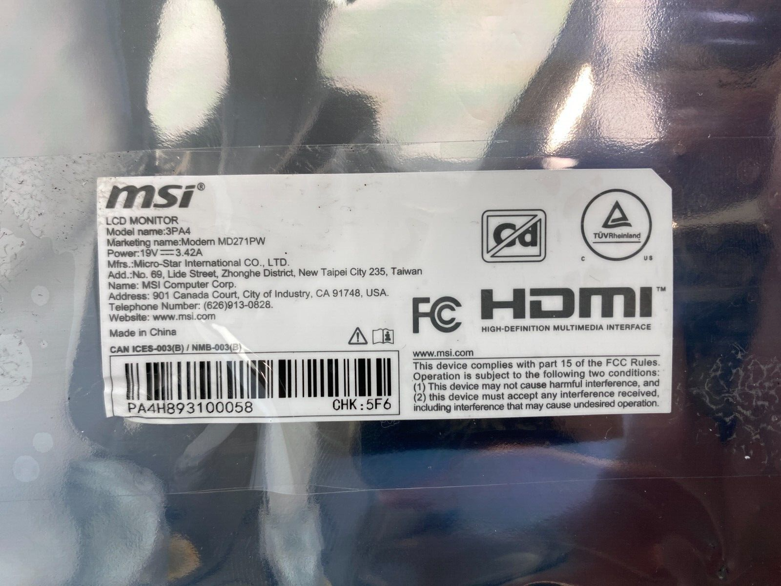 MSi 3PA4 Modern MD271PW Monitor Main Board - Image 2