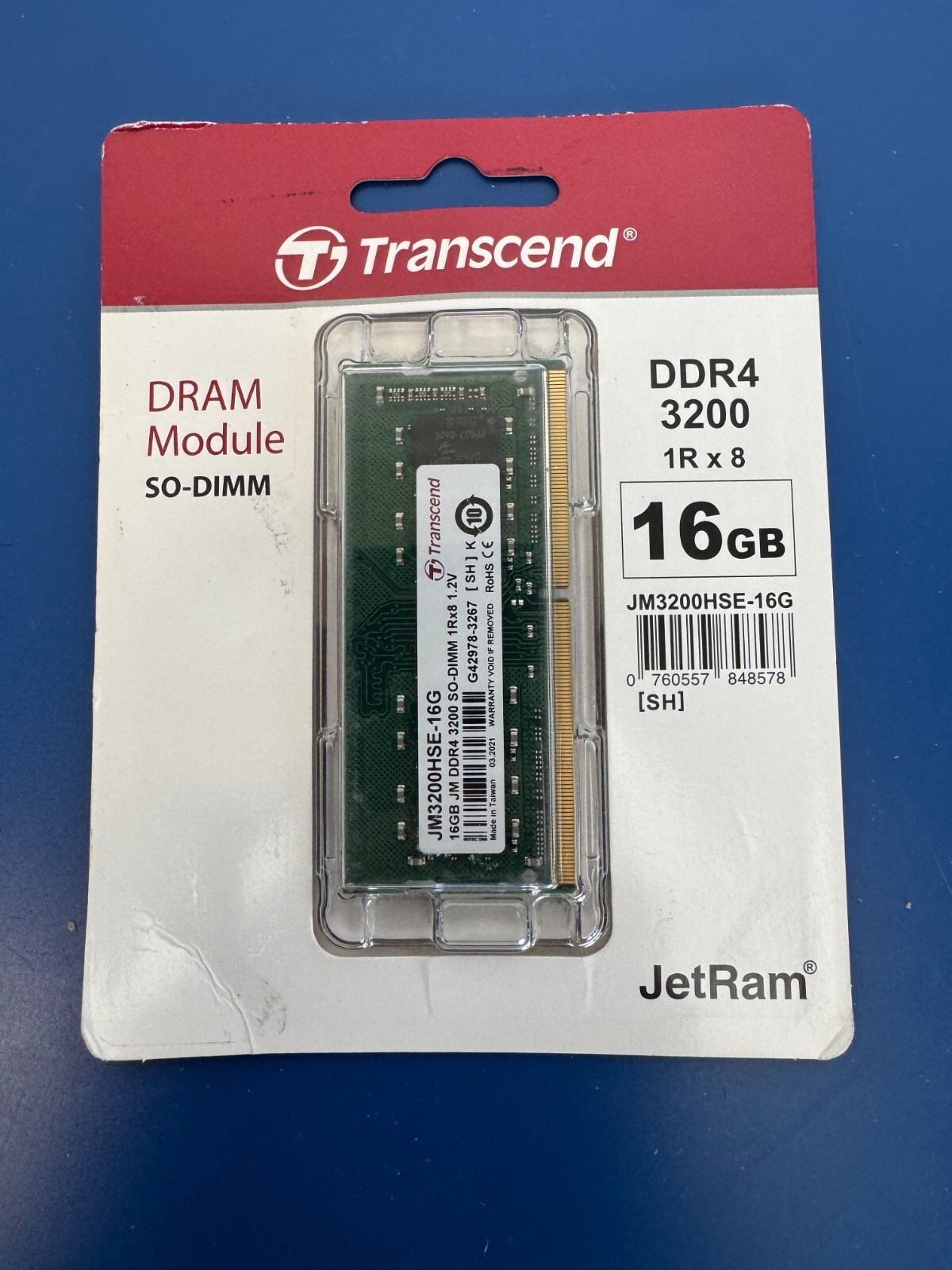 NEW 16GB Transcend 16GB DDR4 Laptop RAM SODIMM -3200 SO-DIMM JetRam Retail Pack