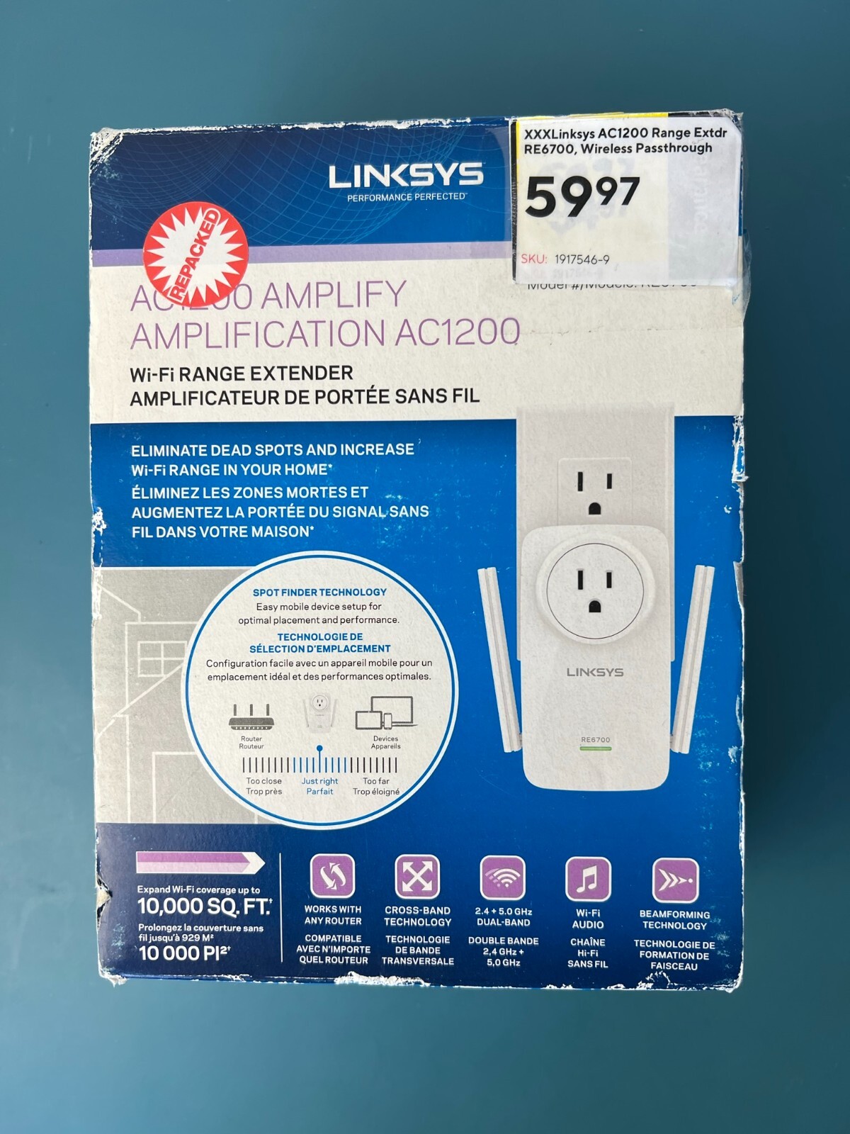 AC1200 Wi-Fi Range Extender, White by Linksys RE6700 Dual band