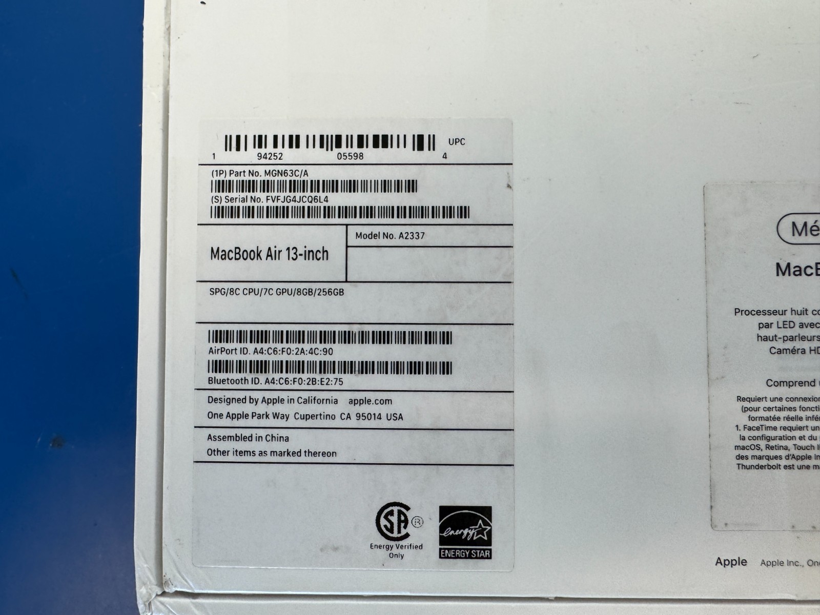 Apple Macbook Air 13.3" M1 Chip 8GB 256GB Space Gray MGN63C/A FRENCH - Image 10