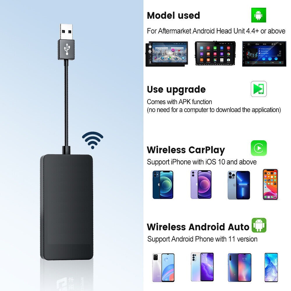 Carlinkit USB Wireless Android Auto Adapter Apple CarPlay Dongle Multimedia Play