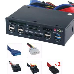 5.25'' PC Front Panel Dashboard Media USB 3.0 Hub Audio eSATA SATA Card 525E