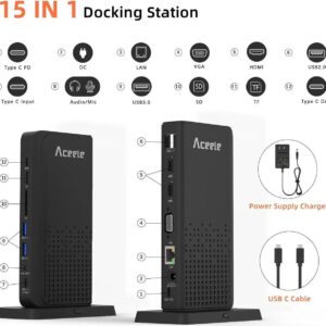 Aceele Triple Display USB C Docking Station 15 in 1 USB C Dock  SD/TF 4K HDMI