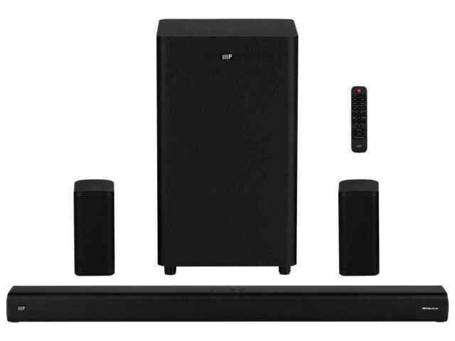 Monoprice SB600 Dolby Atmos 5.1.2 Soundbar Wireless Subwoofer Satellite 42034