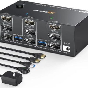 Triple Dp Kvm Switch Kvm203dh – 3 Displayport, Usb 3.0, Hd, Kceve, 2-Pc Control