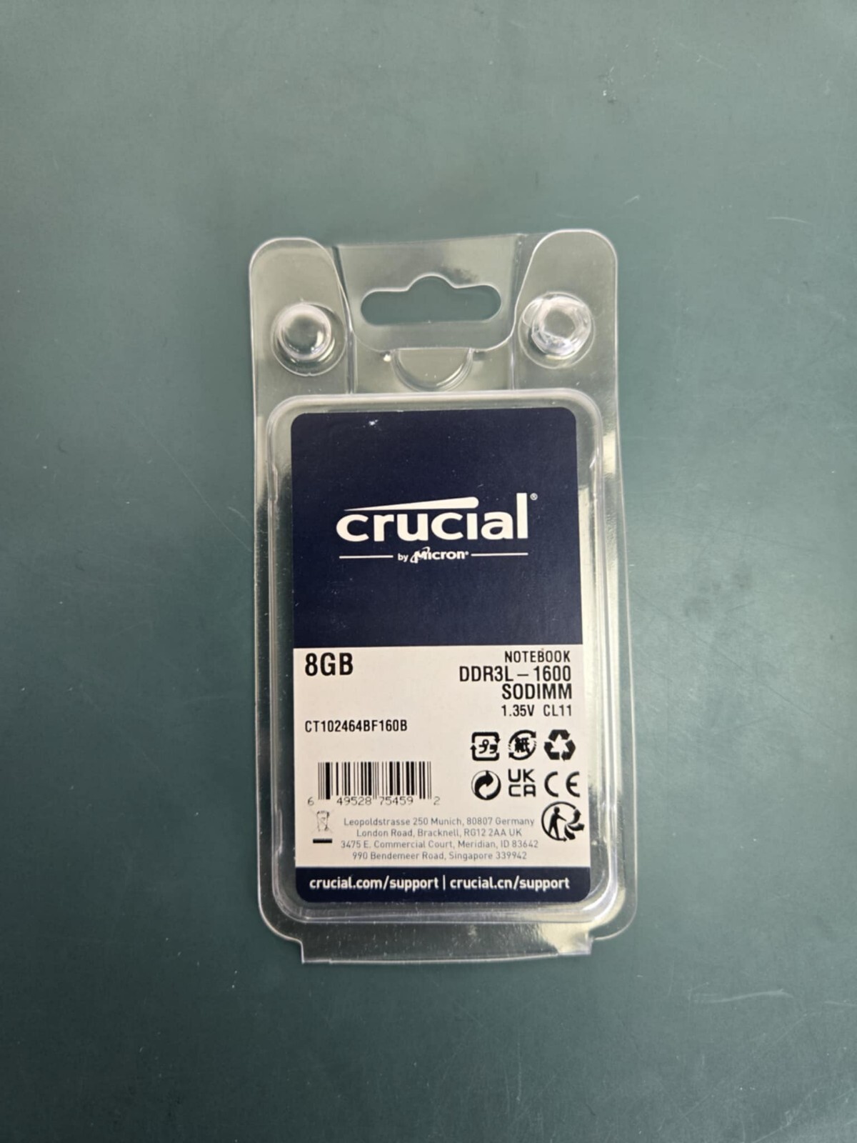Crucial 8GB PC3L-12800 DDR3L-1600 CL11 Laptop Memory CT102464BF160B.M16FP