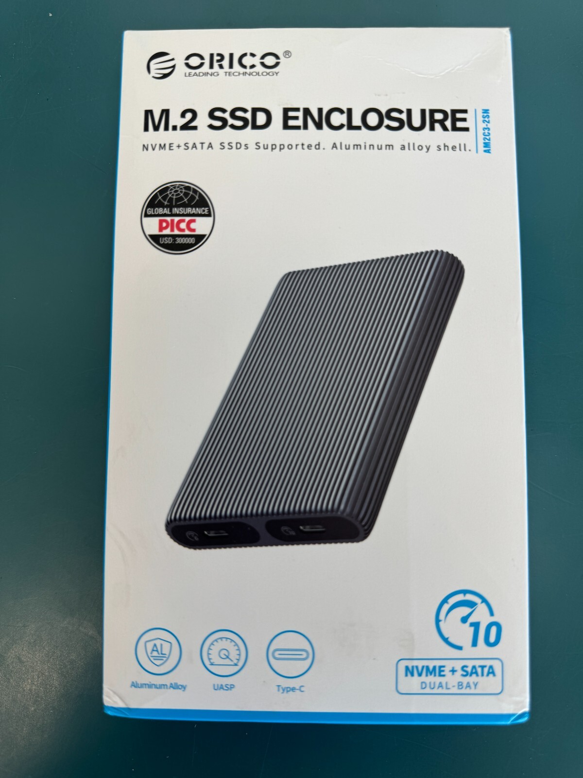 Orico Dual-Bay M.2 NVME + SATA SSD Enclosure (Grey) (AM2C3-2SN) - Image 2