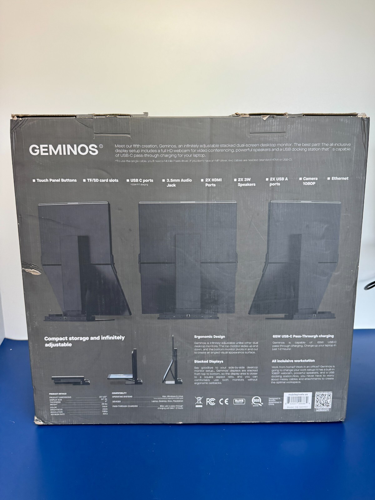 Mobile Pixels Geminos Dual 24" Stacked Computer Monitor (116-1001P01) - Image 4