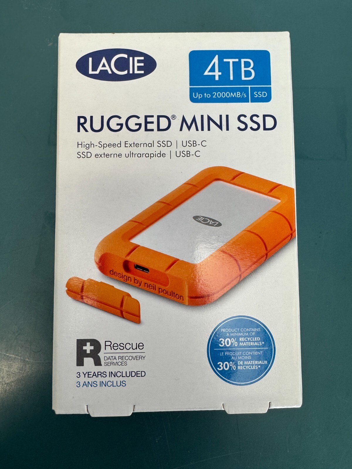NEW LaCie Rugged Mini SSD 4TB Solid State Drive - USB 3.2 Gen 2x2 STMF4000400
