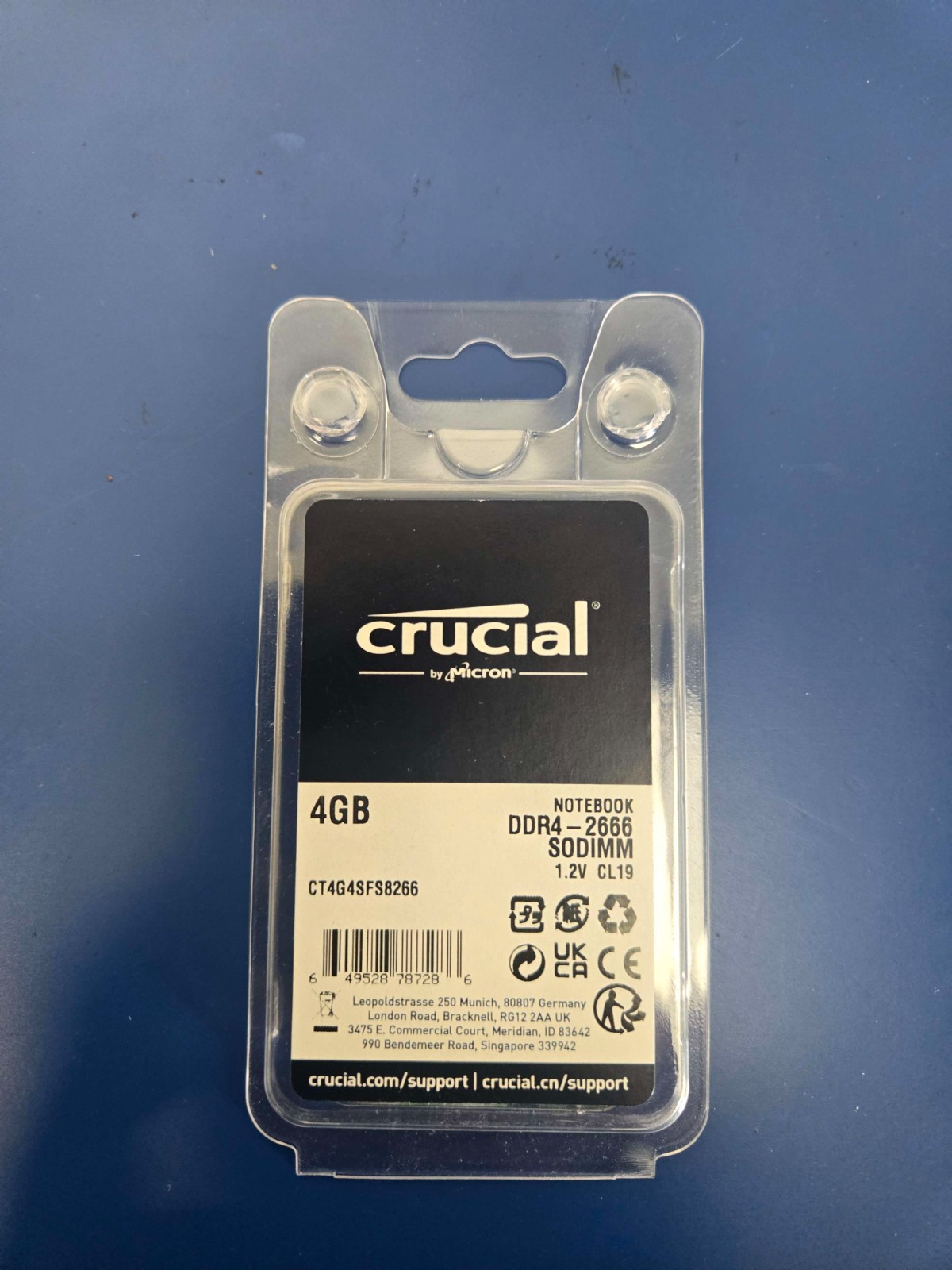 Crucial 4GB 2666 Mhz CL19 (DDR4) SODIMM Memory CT4G4SFS8266.C8FG
