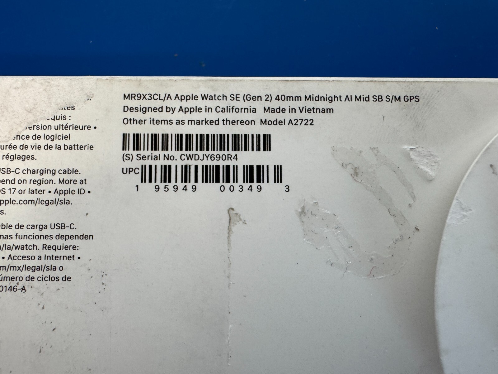 Apple Watch SE (Gen 2) 40mm Midnight Aluminum GPS S/M Sport Band (A2722) - Image 3