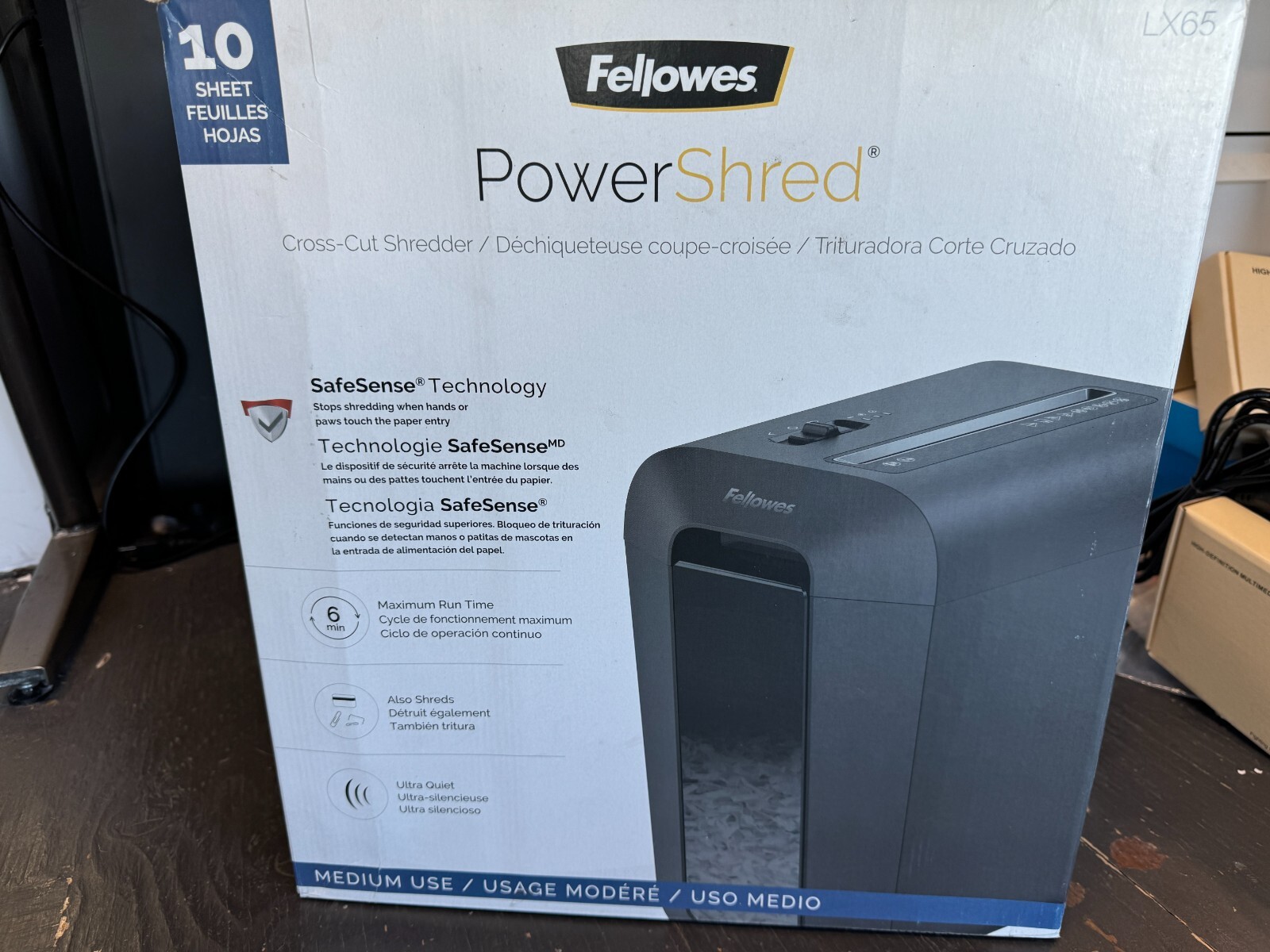 Fellowes Powershred LX65 Cross-Cut Shredder, 10 Manual Sheet Capacity