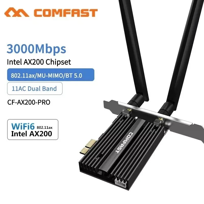 C0mfast 3000Mbps CF-AX200 PRO Wi-Fi 6 + Bluetooth 5.0 Internal PCIe AX3000
