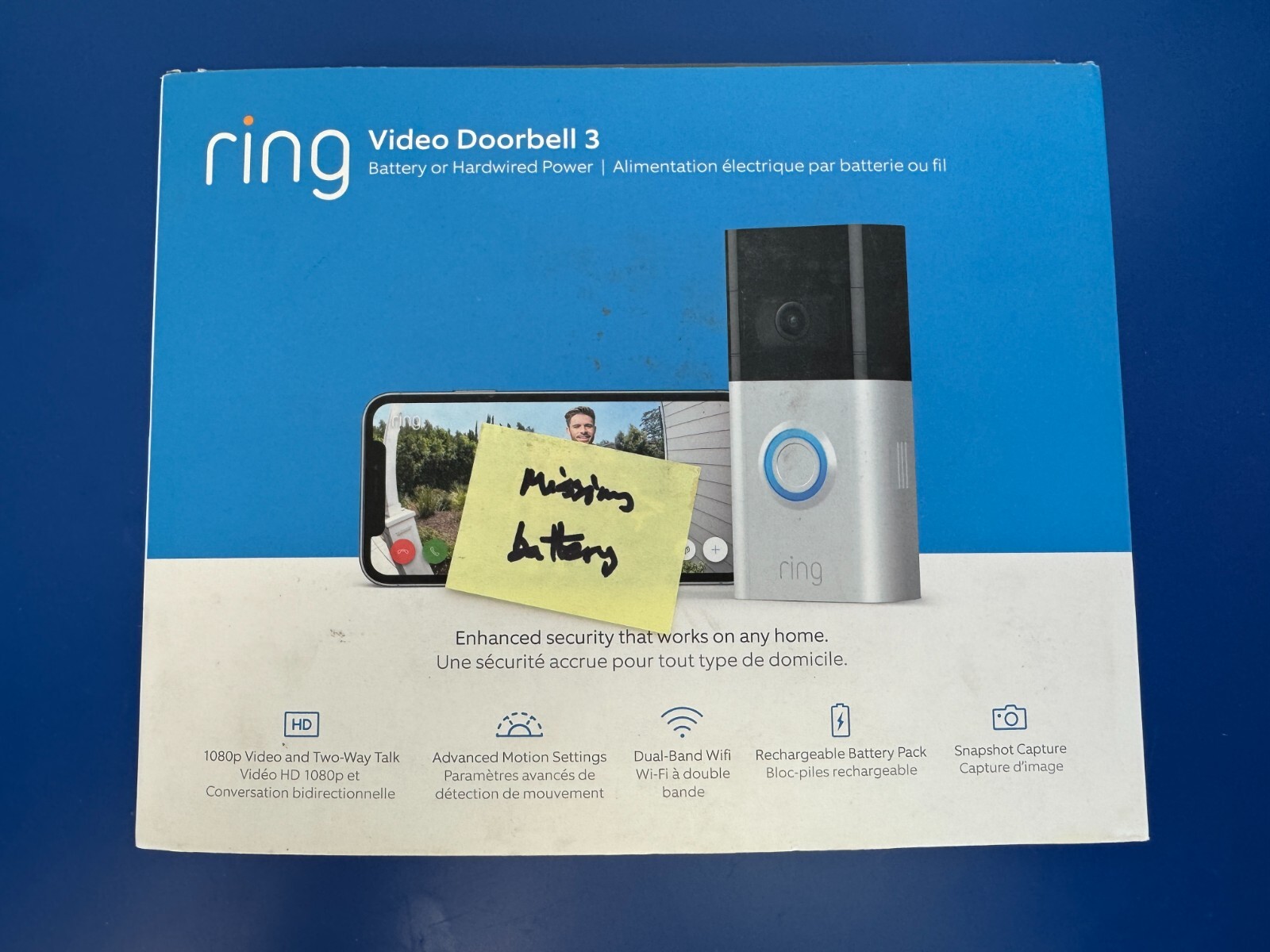 *FOR PARTS* MISSING BATTERY* Ring VRSLZ-0FC0 Video Doorbell 3