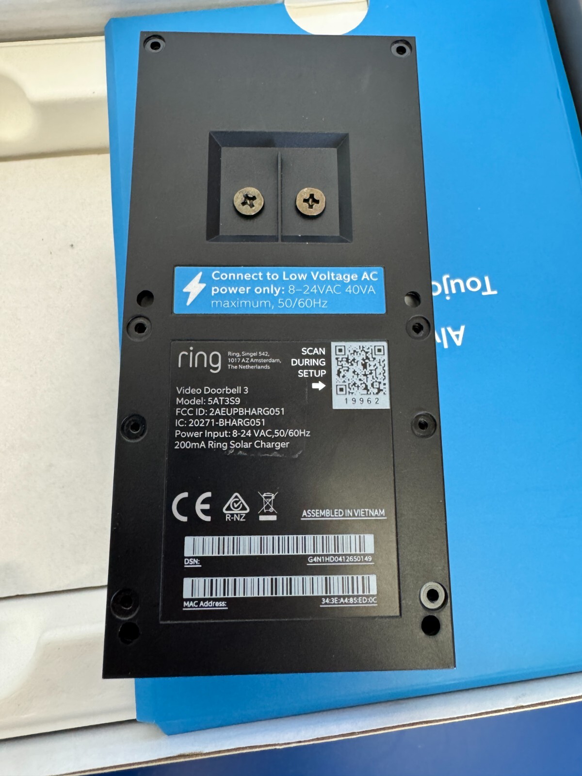 *FOR PARTS* MISSING BATTERY* Ring VRSLZ-0FC0 Video Doorbell 3 - Image 5