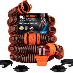 Camco 21012 RhinoEXTREME 20ft RV Sewer Hose Kit | Includes Swivel Fitting and Tr