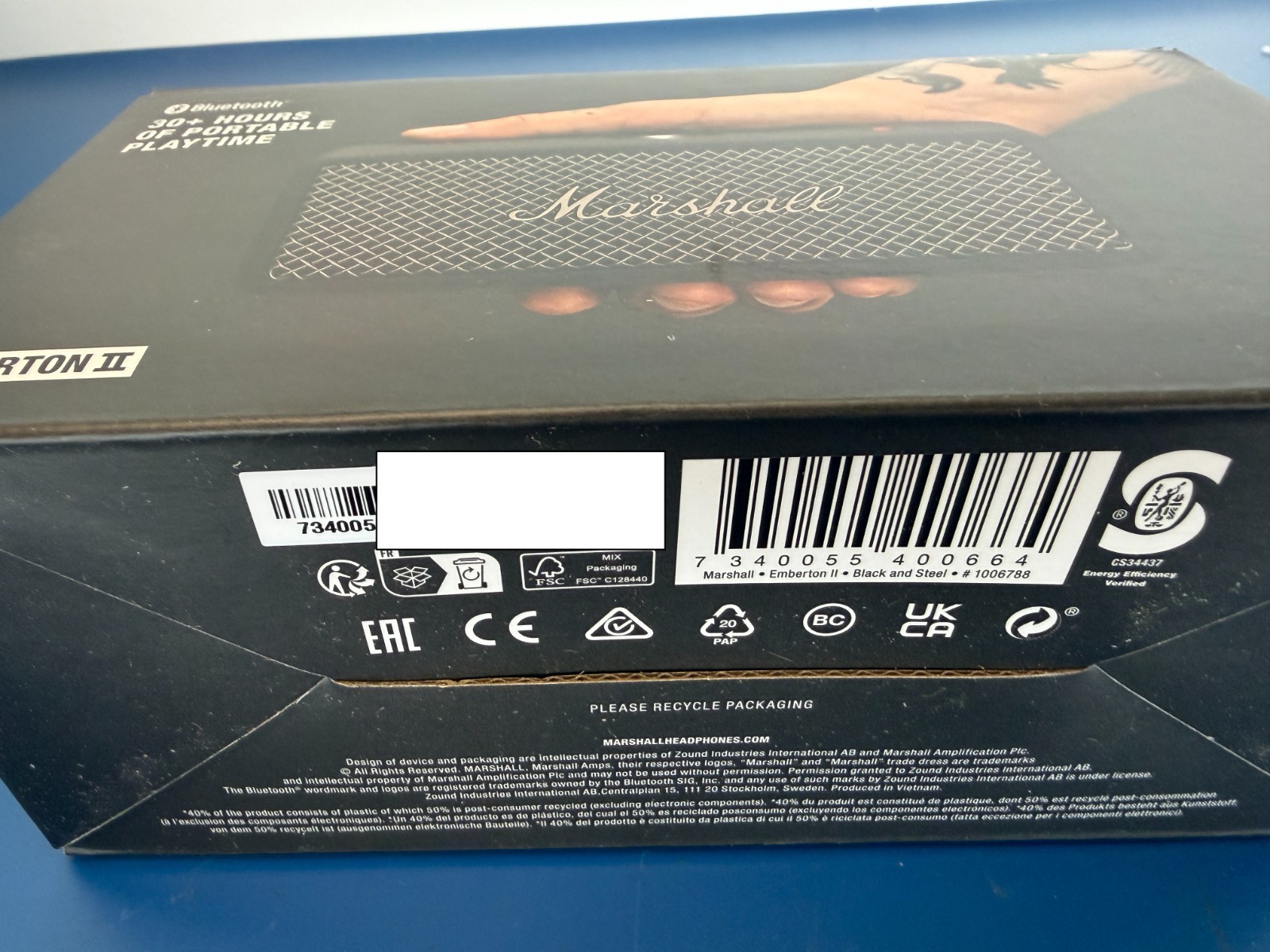 Marshall Emberton II Portable Wireless IP67 Dust & Water Resistant Black & Steel - Image 2