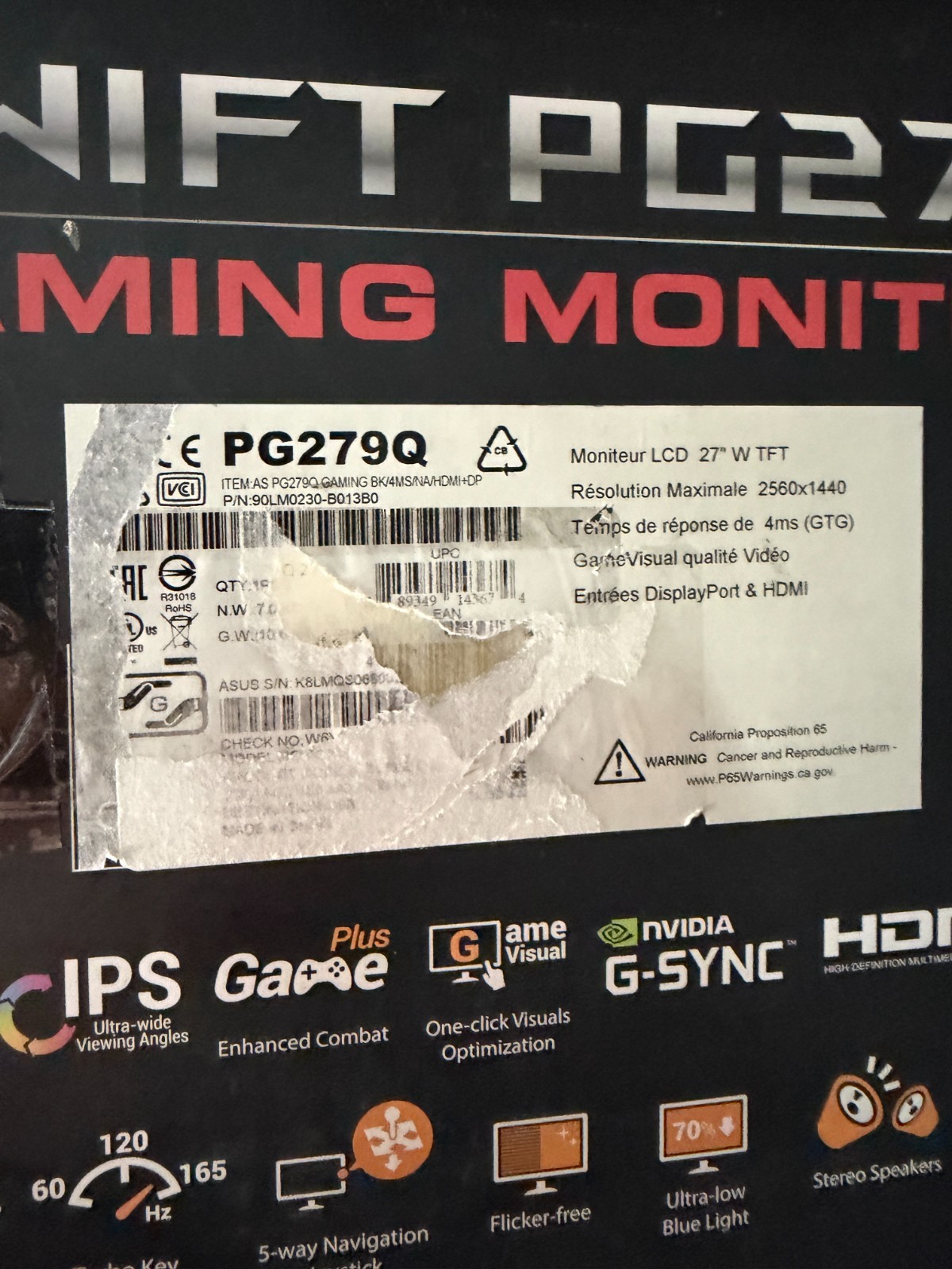 ASUS ROG Swift 2560x1440 PG279Q Gaming Monitor 27 inch 165Hz IPS WQHD - Image 3