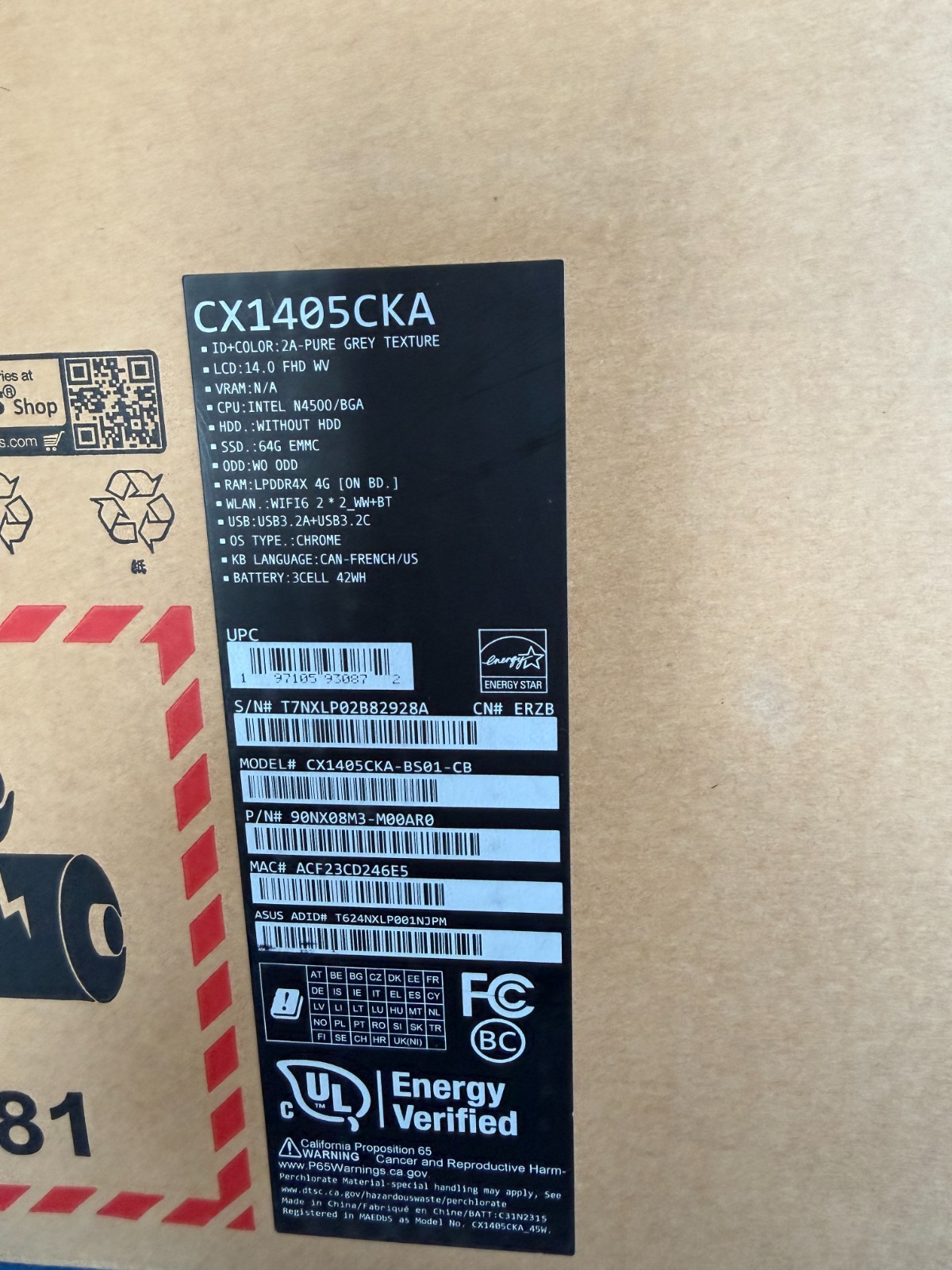ASUS Chromebook CX1405CKA-BS01-CB 14" N4500 4GB DDR4 64GB eMMC Chrome OS - Image 5