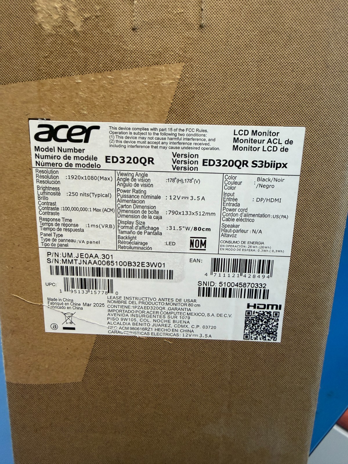 Acer Nitro 31.5 ED320QR 165Hz Full HD LCD Gaming Monitor FHD 1920x1080 mint - Image 5