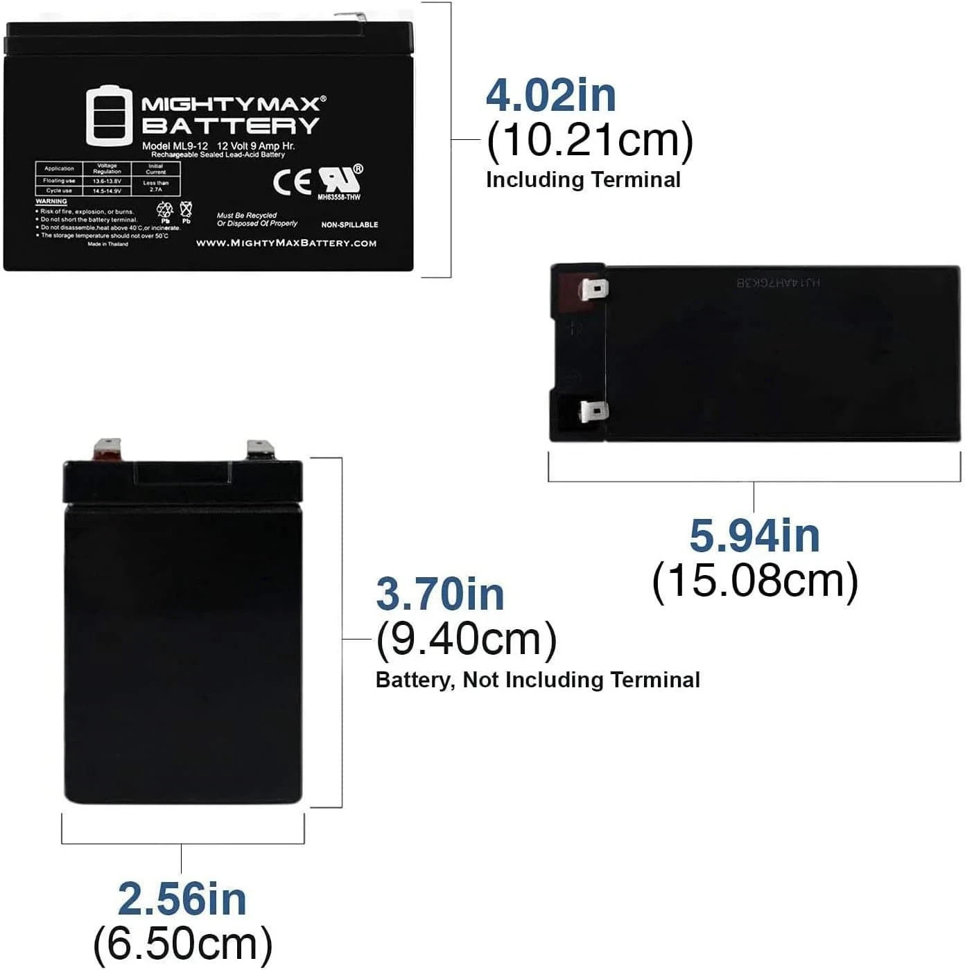 12V 9AH Mighty Max Rechargeable Battery - Indoor/Outdoor High Discharge Rate