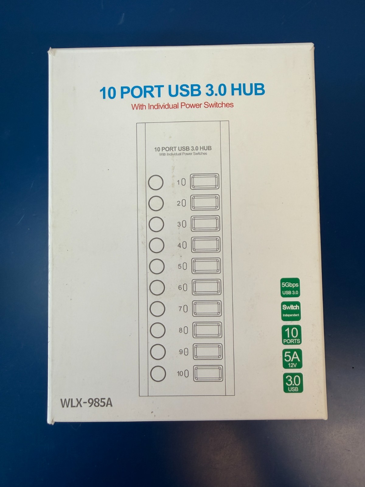 WLX-985A USB3.0 Hub 10 Port Splitter 5Gbps Data Transfer USB Hub Powered - Image 2