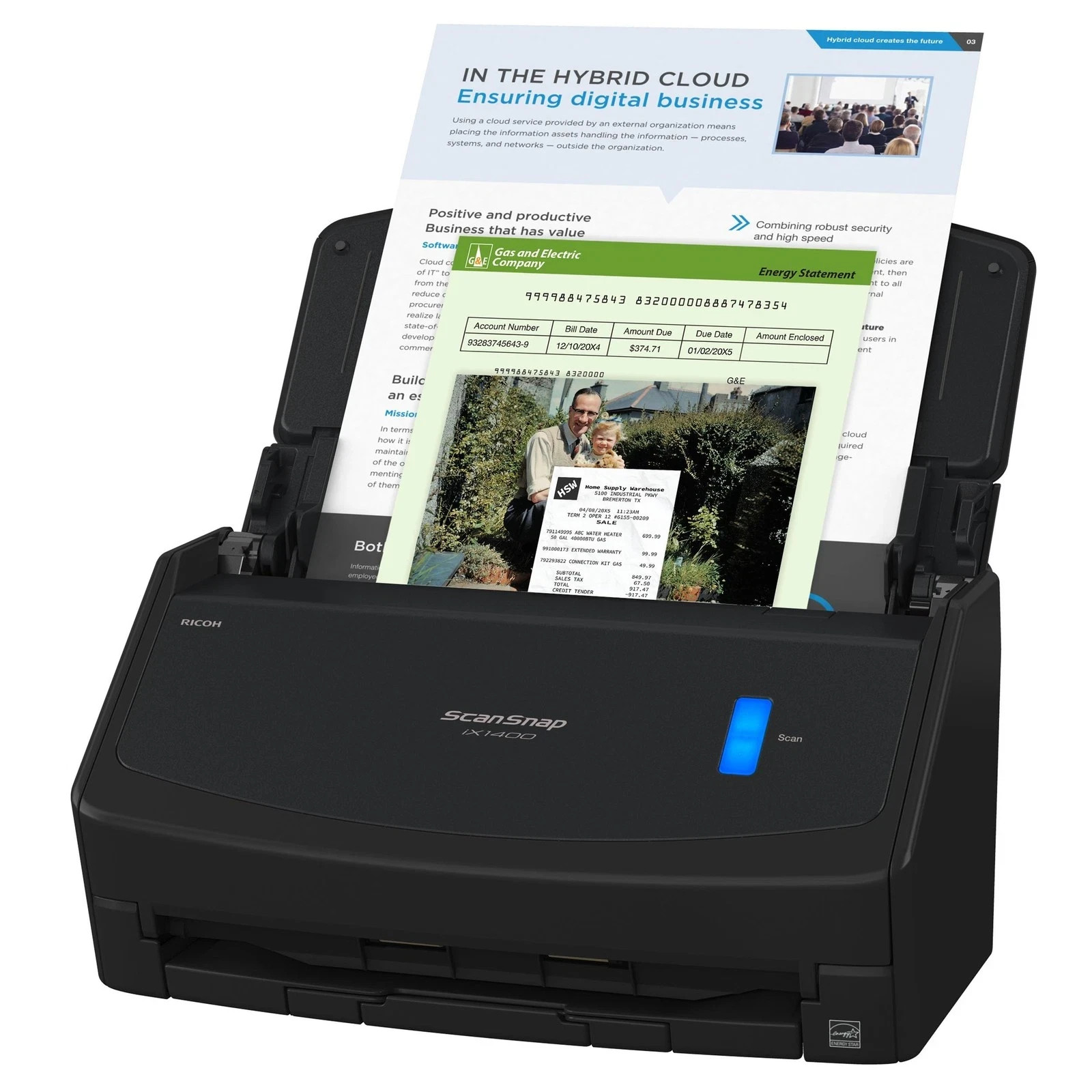 ScanSnap iX1400 High-Speed Simple One-Touch Button Color Document, Photo & Re...