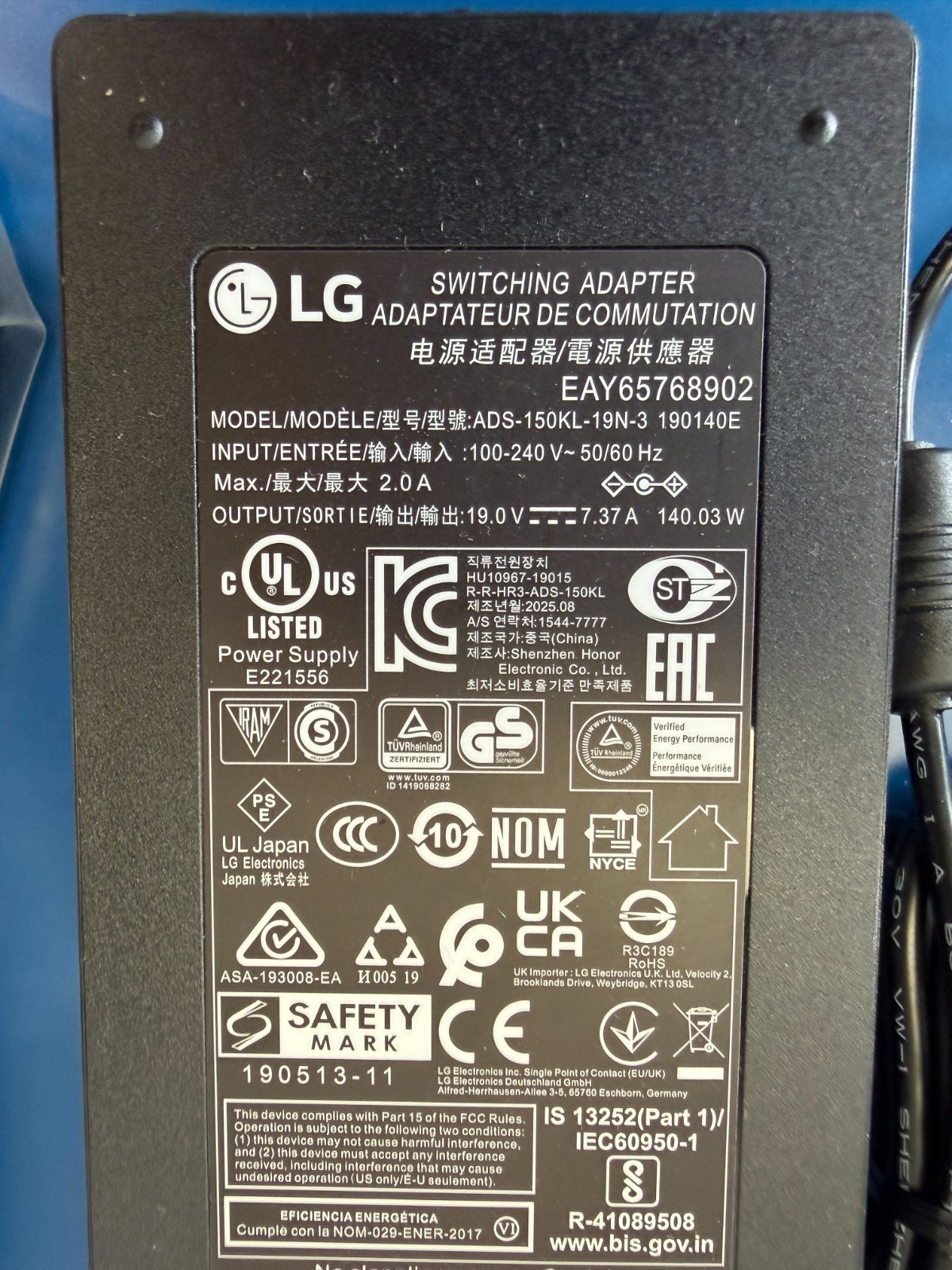 Original LG ADS-150KL-19N-3 190140E EAY65768902 19.0 V 7.37 A 140 W AC Adapter - Image 2