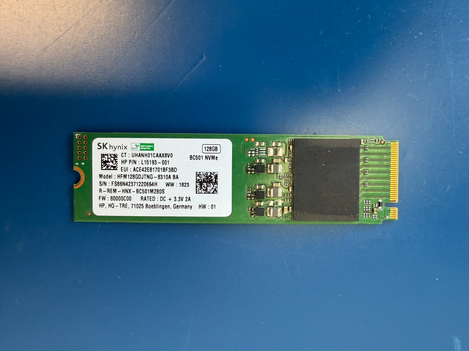 SK Hynix L15193-002 HFM128GDJTNG-8310A 128GB SSD Drive M.2 2280 NVMe PCIe Gen3