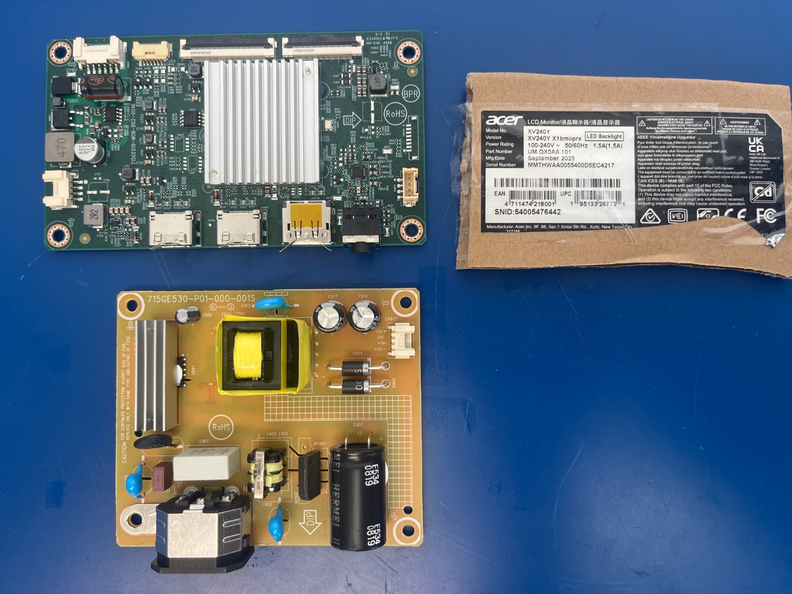 ACER XV240Y X1bmiiprx MONITOR REPLACEMENT MAIN BOARD PSU 1.5A REPAIR