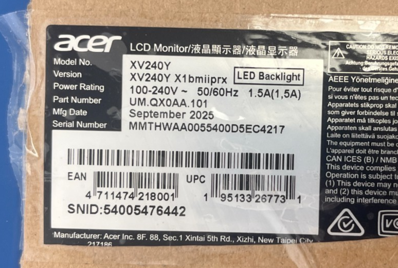 ACER XV240Y X1bmiiprx MONITOR REPLACEMENT MAIN BOARD PSU 1.5A REPAIR - Image 2