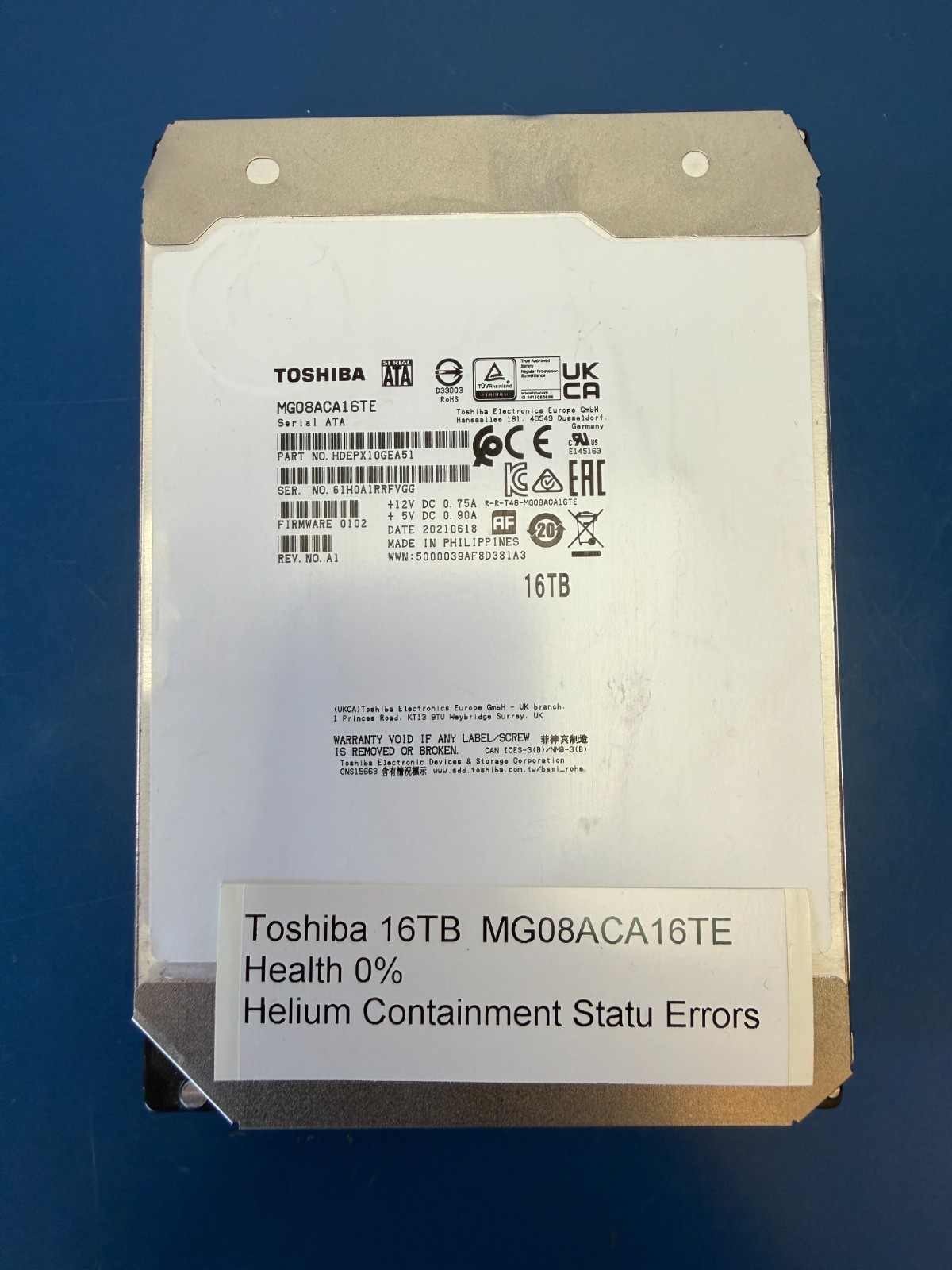 **READ** Toshiba MG08ACA16TE 16TB 7.2K 512M 3.5" SATA Enterprise
