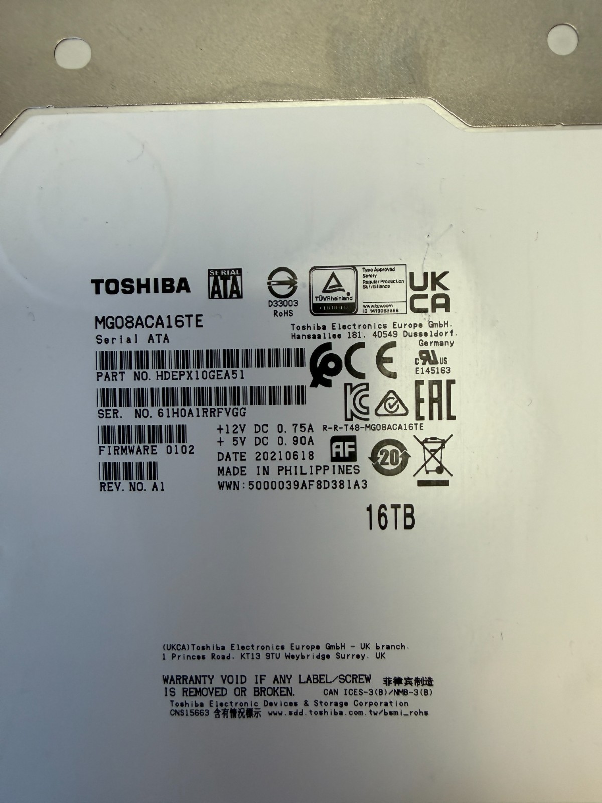 **READ** Toshiba MG08ACA16TE 16TB 7.2K 512M 3.5" SATA Enterprise - Image 2