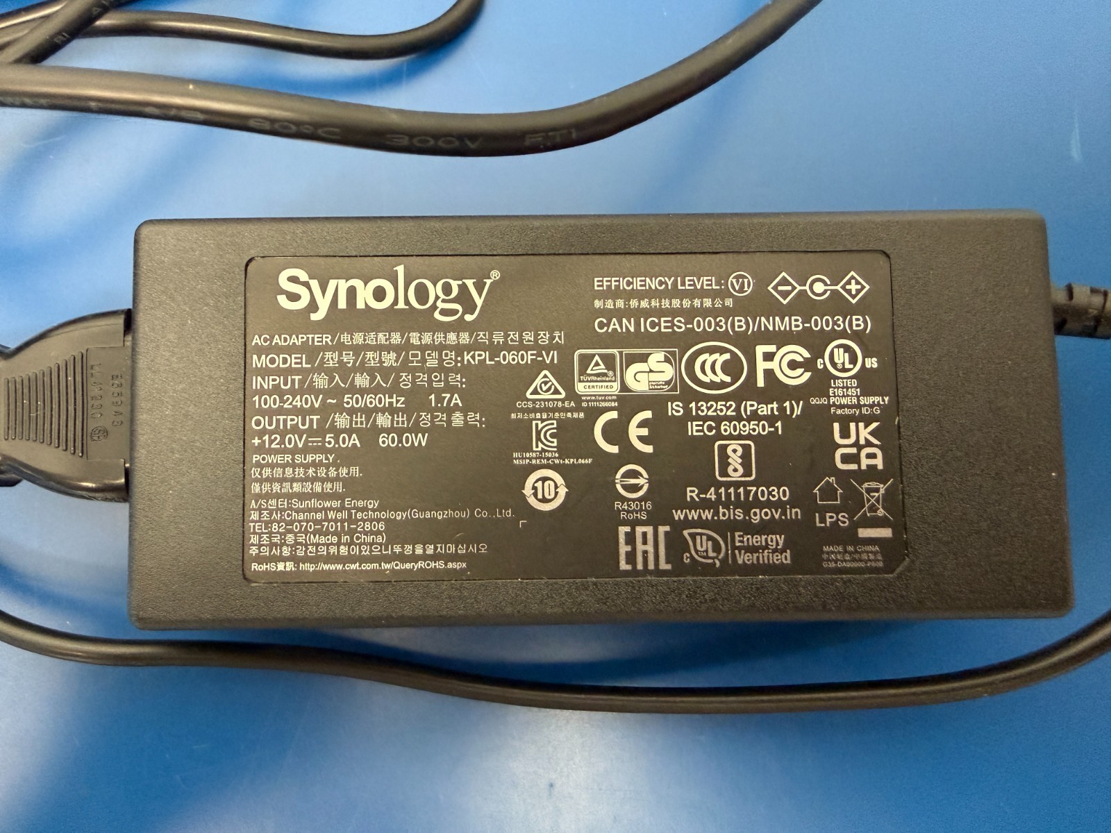 OEM Synology KPL-060F-VI AC adapter 12volt 5a 60w
