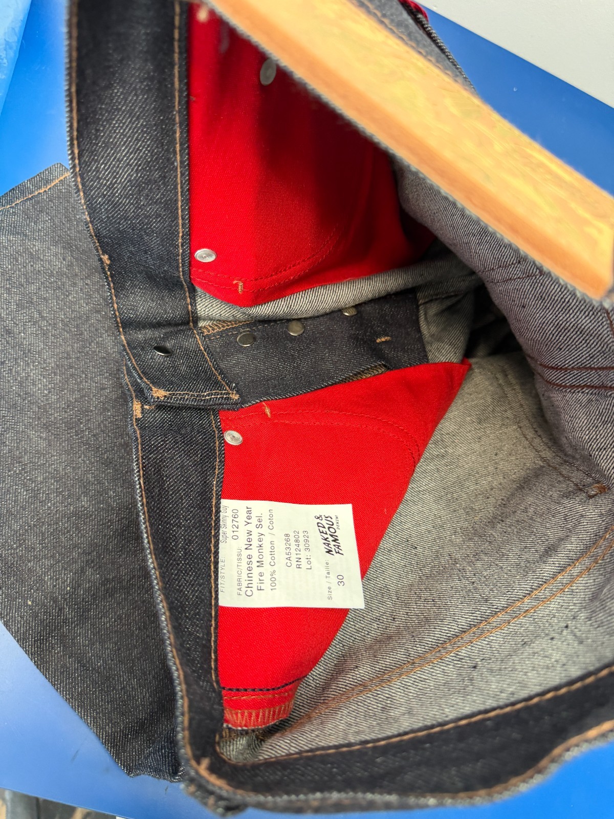 Naked & Famous Denim Super Skinny Guy Chinese New Year Fire Monkey Size 30 - Image 4