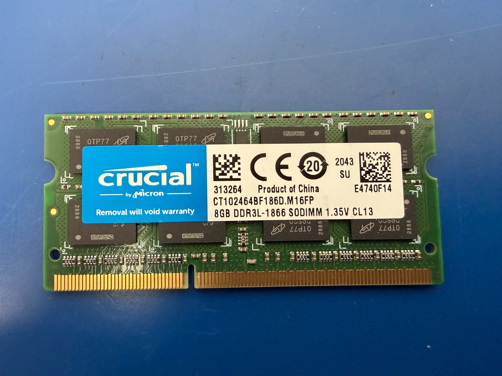CRUCIAL 8GB PC3L-14900S DDR3-1866MHz SoDimm Memory CT102464BF186D.M16FP