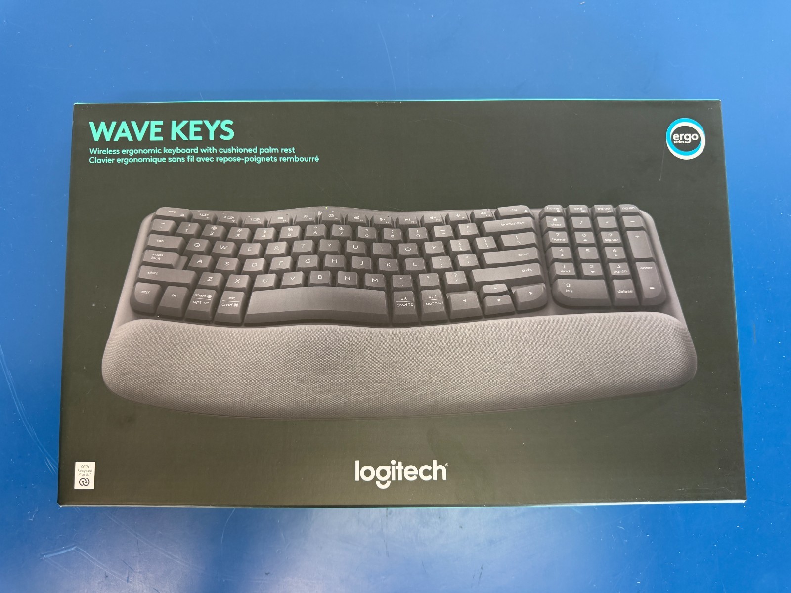 Logitech Wave Keys Wireless Ergonomic Keyboard Cushioned Palm Rest 920-011898