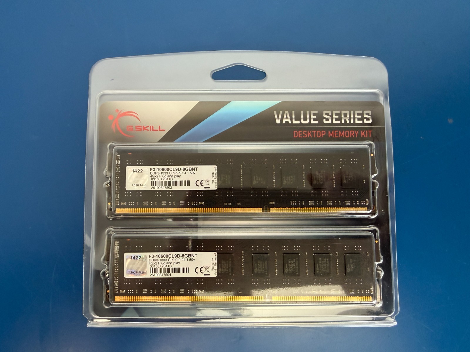 G.Skill DDR3 8GB (2x4GB) 1333MHz, CL9, Desktop Memory Kit, F3-10600CL9D-8GBNT