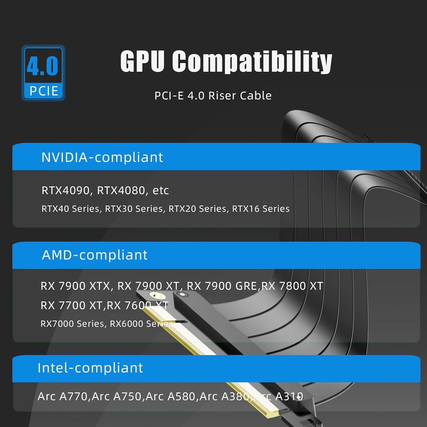 GLOTRENDS 300mm PCIe 4.0 X16 Riser Cable (0- 90 Degree) - Image 3