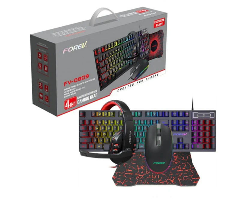 FV-Q809 keyboard mouse pad headset 4 in 1 Gaming RGB Combo Pack